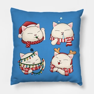 Meowy Christmas Cute Cat wearing Scarf Pillow