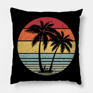 Retro Vintage sunset coco palm tree tropical beach Pillow