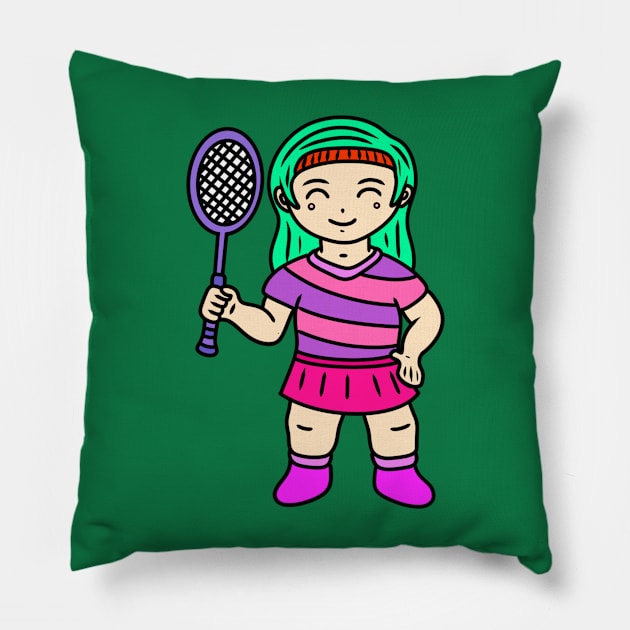 Cute girl badminton player Pillow by Andrew Hau