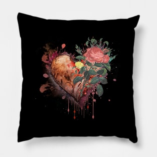 Hot Floral Heart Illustration Pillow