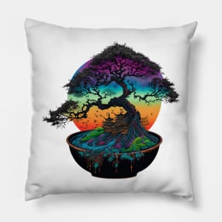 Bonsai World, Bonsai Tree, Rainbow Sunset Pillow