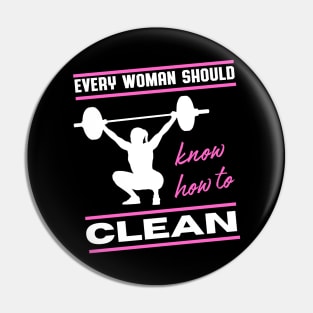 Woman Clean Fun Weightlifting Fitness Gym Pin