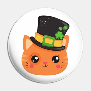 Saint Patrick's Day Cat, Orange Cat, Lucky Clovers Pin