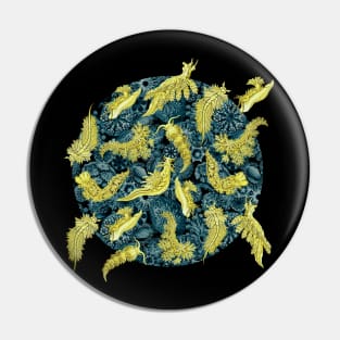 Ernst Haeckel Yellow Nudibranch on Cerulean Sea Squirts Pin