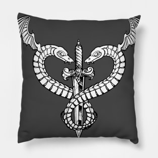 Sword and snakes with wings Pillow