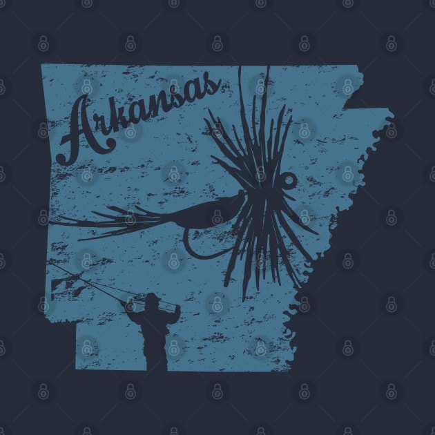 Arkansas Distressed Fly Fishing State Map by TeeCreations