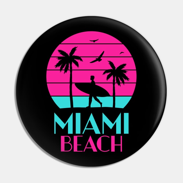 Miami beach palm tree and sufer Pin by Cute Tees Kawaii