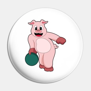 Pig at Bowling with Bowling ball Pin