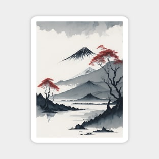 Serene Mount Fuji Sunset - Peaceful River Scenery Magnet