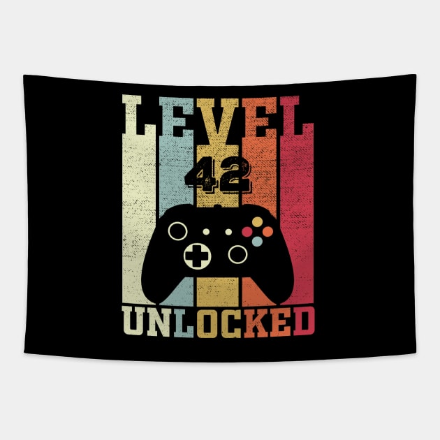 Level 42 Unlocked Funny Video Gamer 42nd Birthday Gift Tapestry by DragonTees