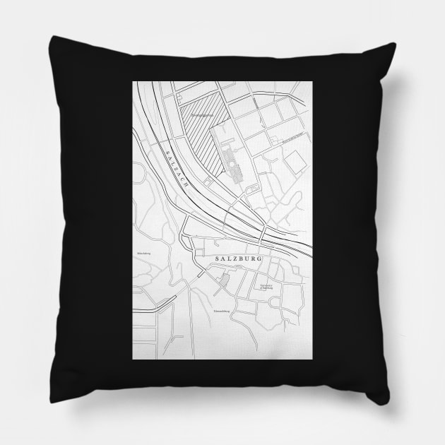 Salzburg, Austria, Map Illustration Pillow by emmalouvideos