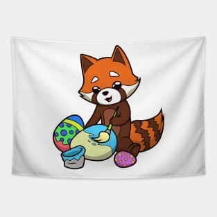 Cute red panda painting easter eggs on easter Tapestry