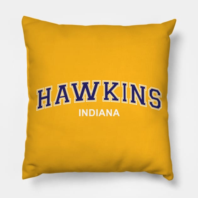 Stranger Things - Hawkins, Indiana - Varsity Style Pillow by Dopamine Creative