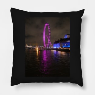 London Eye Ferris Wheel pink in night Pillow