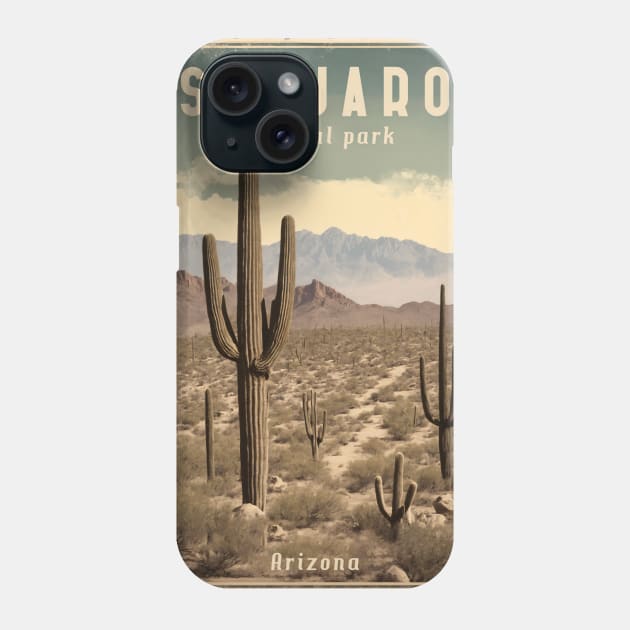 Saguaro vintage national park Phone Case by GalaxyArt