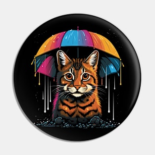 American Bobcat Rainy Day With Umbrella Pin