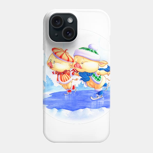 CUTE BABY PIGS ICE SKATING, ADORABLE BABY ANIMALS Phone Case by ReignGFX