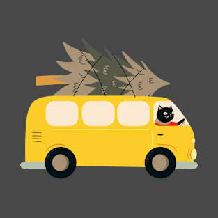 Cat driving van with christmas tree T-Shirt