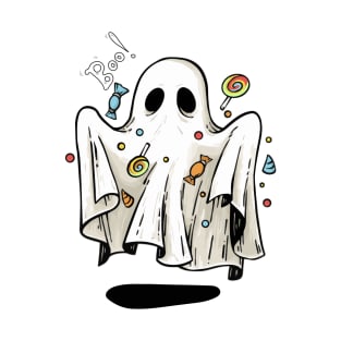 Adorable Hand-Drawn Ghost, Happy Halloween. T-Shirt