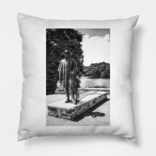 Stevie Ray Vaughan - Statue - Austin Town Lake - Black and White Pillow