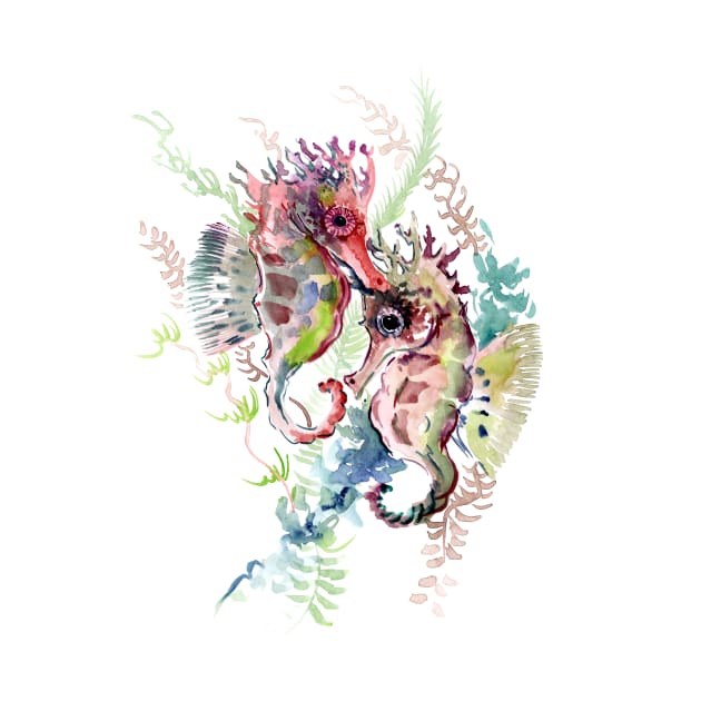 Seahorse, soft Coral Pink Gray artwork by surenart