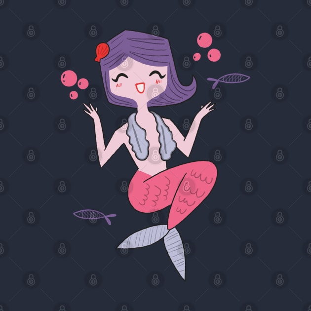 Cute Mid Century Modern Inspired Mermaid Drawing by MariOyama