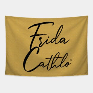 Mostard Text B back Cat Frida Cathlo version of - Frida Kahlo Tapestry