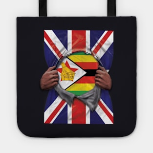 Zimbabwe Flag Great Britain Flag Ripped - Gift for Zimbabwean From Zimbabwe Tote