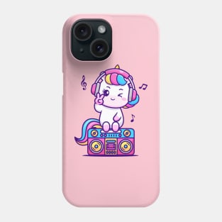 Cute Unicorn Listening Music On Boombox Cartoon Phone Case