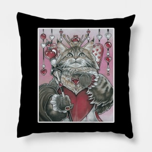 The Queen of Hearts Cat - White Outlined Version Pillow