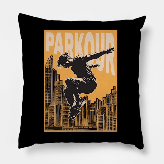 Parkour Freerunner Retro Themed Gift Pillow by GrafiqueDynasty