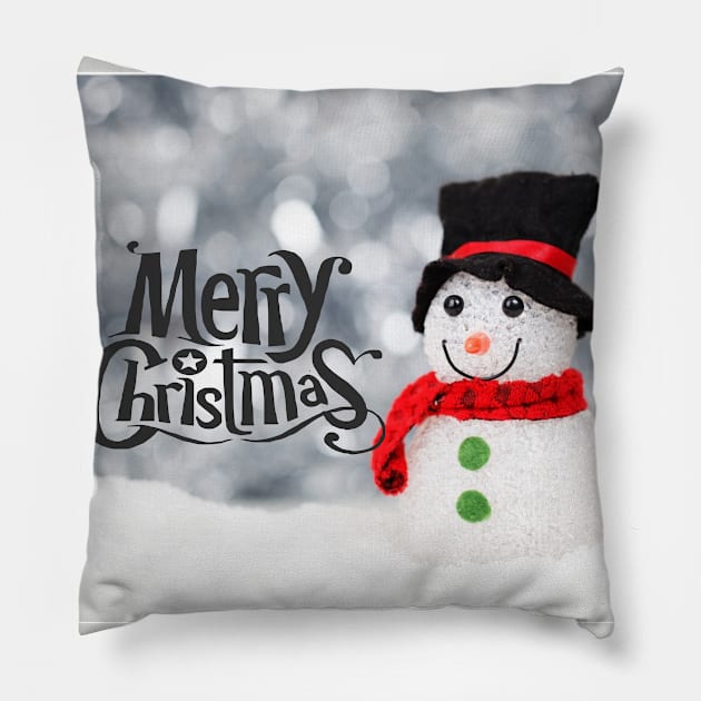 Merry Christmas Snow Man Pillow by Christamas Clothing