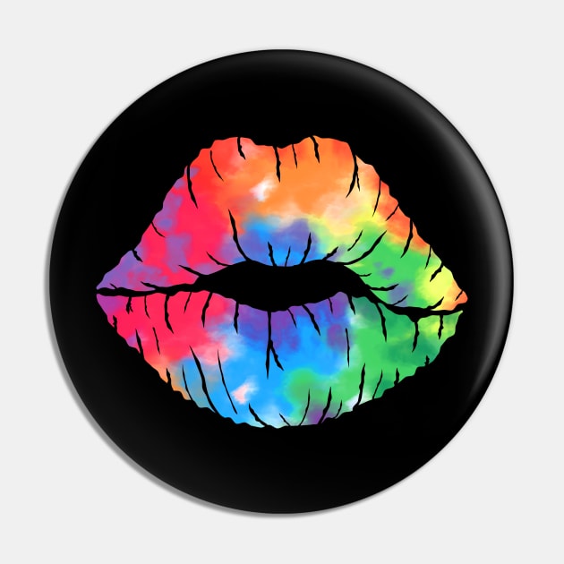 Tie Dye Rainbow Lips Pin by lunamoonart