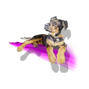 Adorable rottie puppy on a rainbow wave! T-Shirt