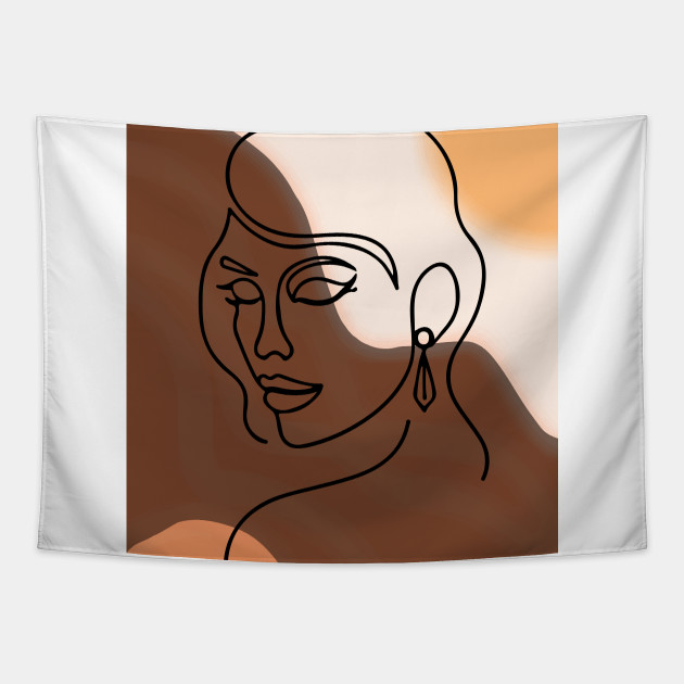 Face Line Art And Abstract Sunset And Mountains Printable Art Woman Face Line Drawing Boho Decor Woman Tapisserie Teepublic Fr