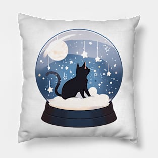 Black Cat In A Snow Globe Pillow