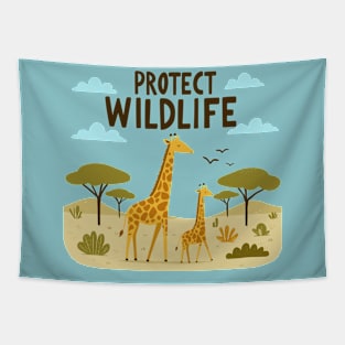 Giraffe with her baby Protect Wildlife Tapestry