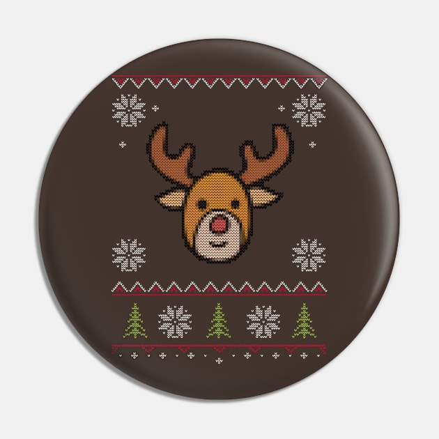 Deer Reindeer Christmas Ugly Sweater Pin by vladocar