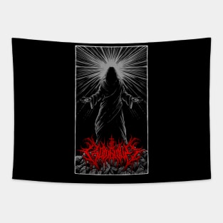 God is Love Redeemer  death metal design (grey) Tapestry