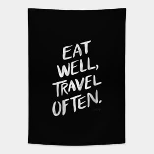 Eat well, travel often black Tapestry