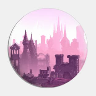 Synthwave Medieval City Landscape With a Purple and Pink Skyline Pin