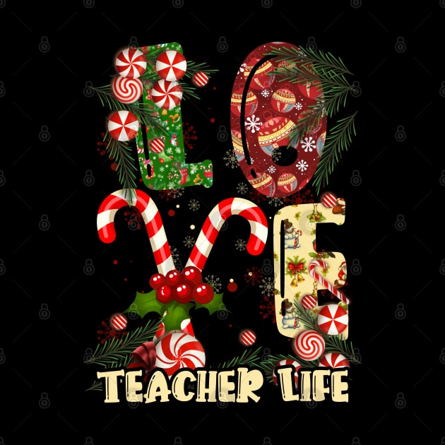 Love Teacher Xmas Candy Cane Christmas Pajamas by Happy Shirt