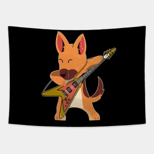 Dog Playing Guitar Rock Rocker Dog Lover Tapestry