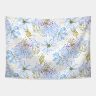 Nigella Flower Watercolor Pattern Tapestry