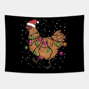 Christmas Lights Chicken Santa Hat Xmas Tapestry