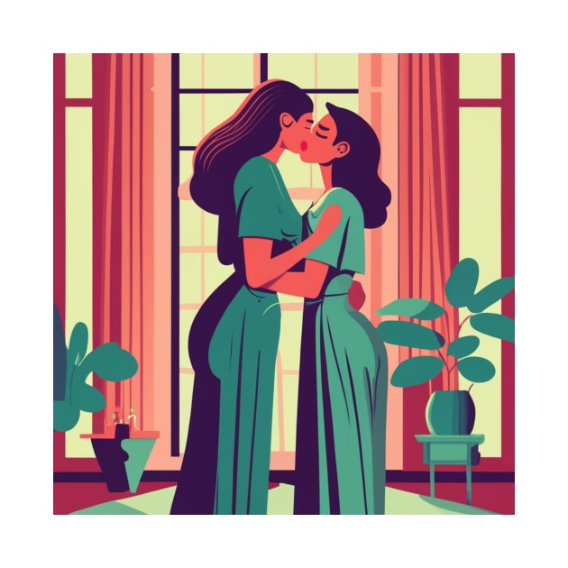 Retro Illustration of Lesbian Couple by Perspektiva