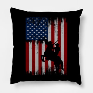 cowboy american flag vintage usa  cowboy Rodeo Roping Horse Riding Pillow