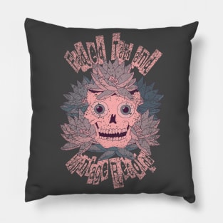 Faded Tats and Vintage Records. Worn/distressed muted pink skull design. Pillow