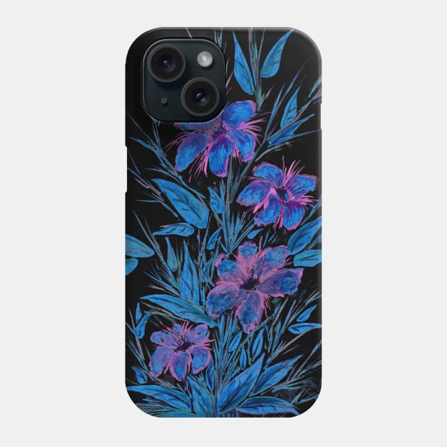 Blue and Purple Flowers on Black Phone Case by ZeichenbloQ