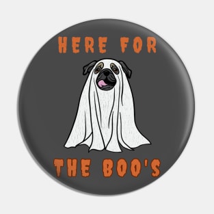 Pug Here for the Boo’s Ghost Dog Distressed Pin